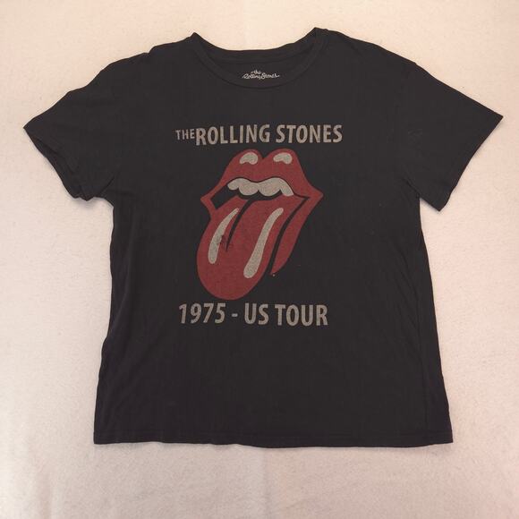 The Rolling Stones 1975 US Tour Band Crew Neck T Shirt Mens Size XL Black - Picture 2 of 9